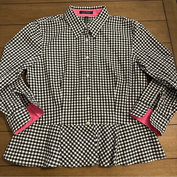 Ralph Lauren Tops - Lauren Ralph Lauren Womens Size 12 Gingham Flip Cuff Peplum Button-Up Shirt